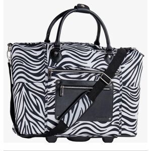 CALPAK Zanny Carry On Friendly Black White Zebra Rolling Bag 3 Way Laptop Pouch
